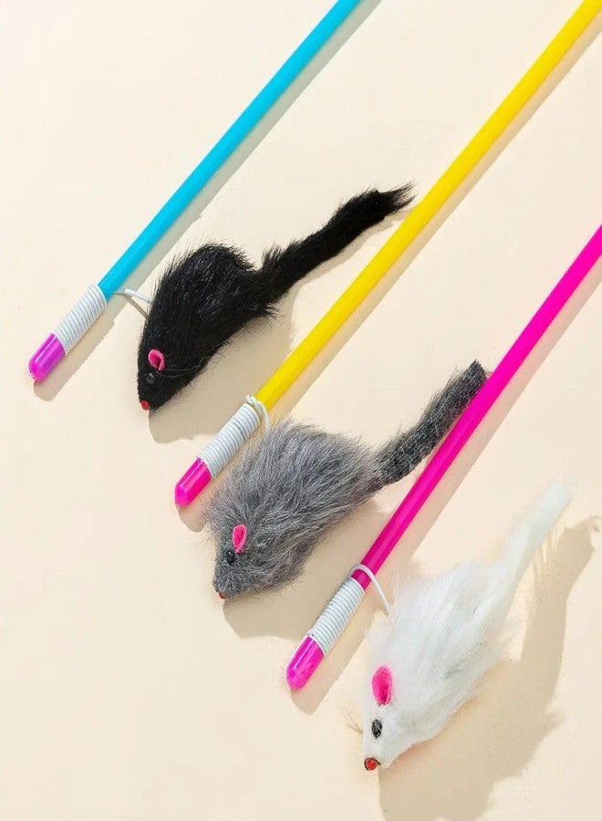 PET FUN Interactive Cat Teasing Stick | Engaging Feather Wand Toy Set for Kitten & Cats, Activity Teaser Play Stick with Bell for Fun Exercise & Playing for Indoor (Multicolor, Furry Mouse Play Wand) - Image 5
